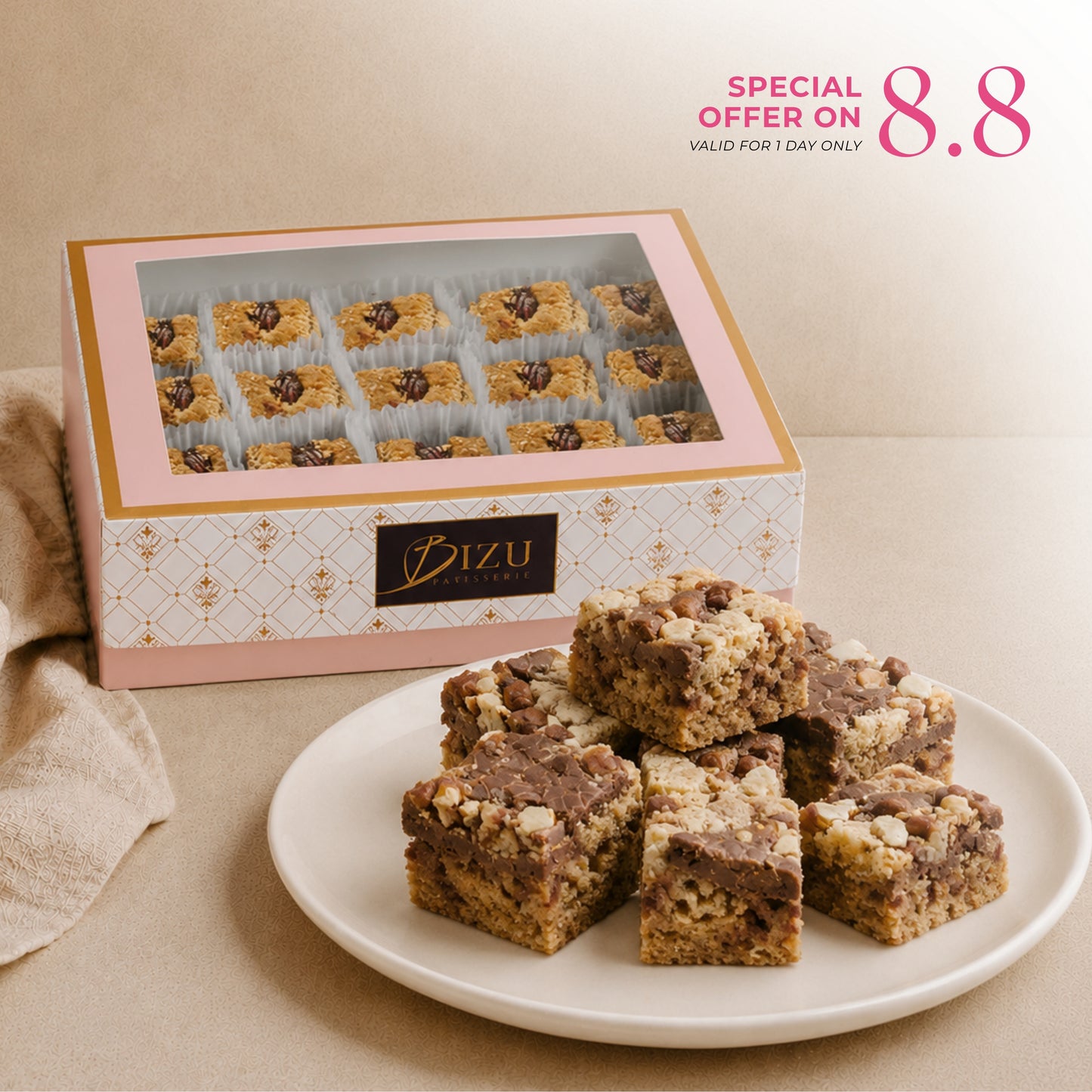 8.8 Dessert Duo Special: Chocolate Brownies, Dark Chocolate Revel Bars & Carrot Walnut Bars (Choose any 2)