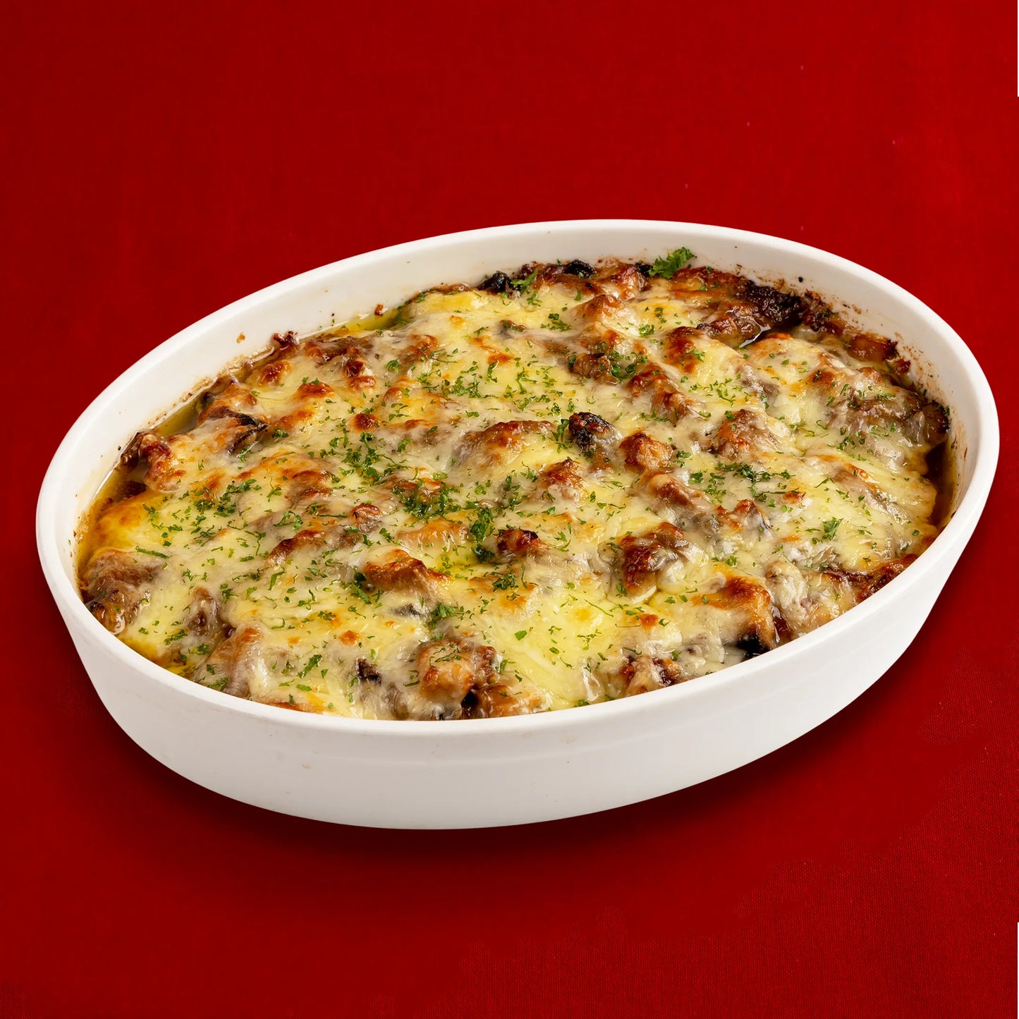 French Onion and Mushroom Chicken Gratinée