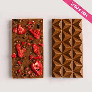 Sugar-Free Milk Chocolate with Strawberries and Cacao Nibs