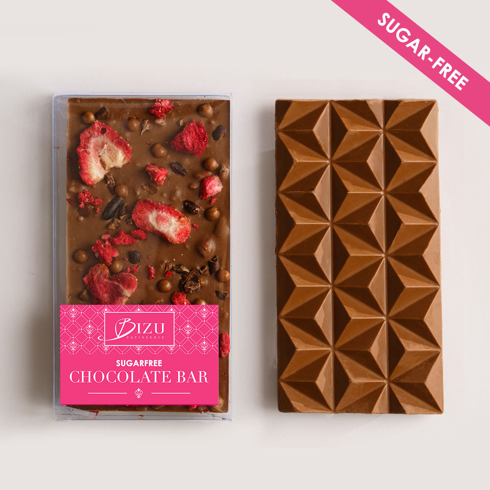 Sugar-Free Milk Chocolate with Strawberries and Cacao Nibs